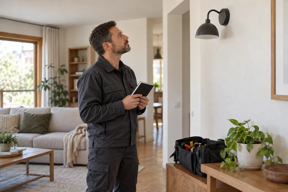 Escena ilustrativa de revisión de un punto de luz en una vivienda.